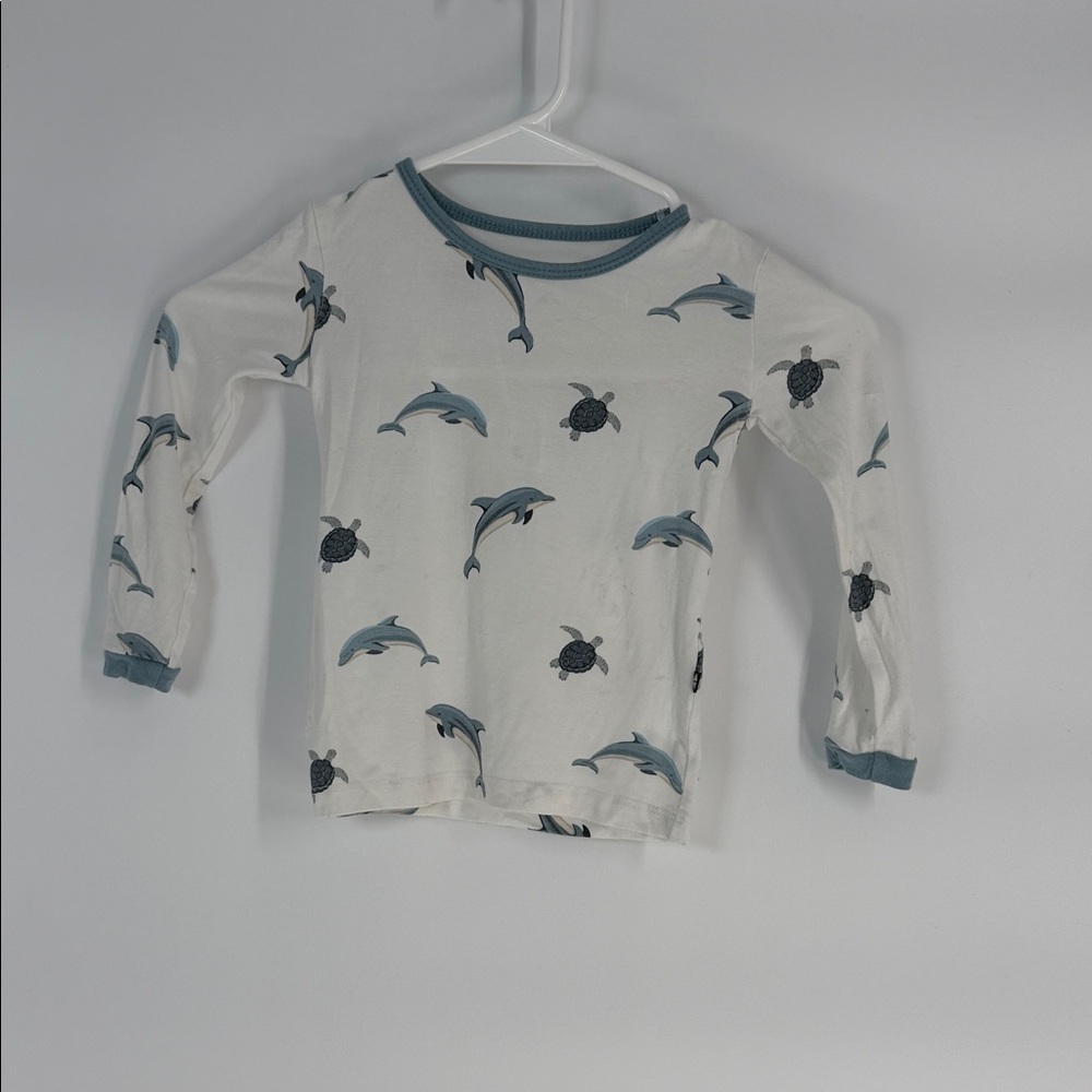 Kyte Baby Dolphin Print Long Sleeve Shirt - White and Blue - 2T